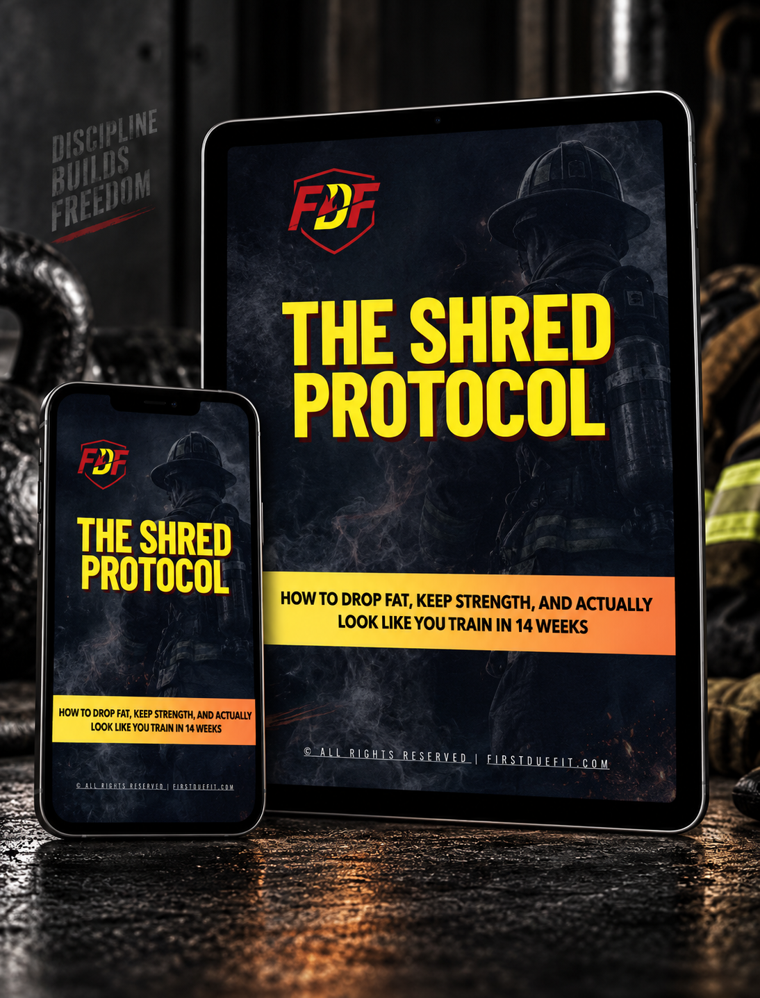 The Shred Protocol guide displayed on a tablet and phone in a firehouse